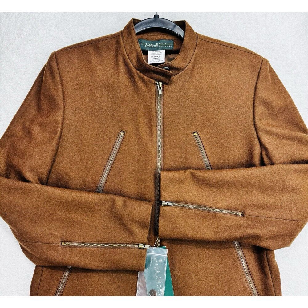 Harve Benard Wool Jacket Women 8 Brown Full Zip Benard Holtzman Zip Sleeves